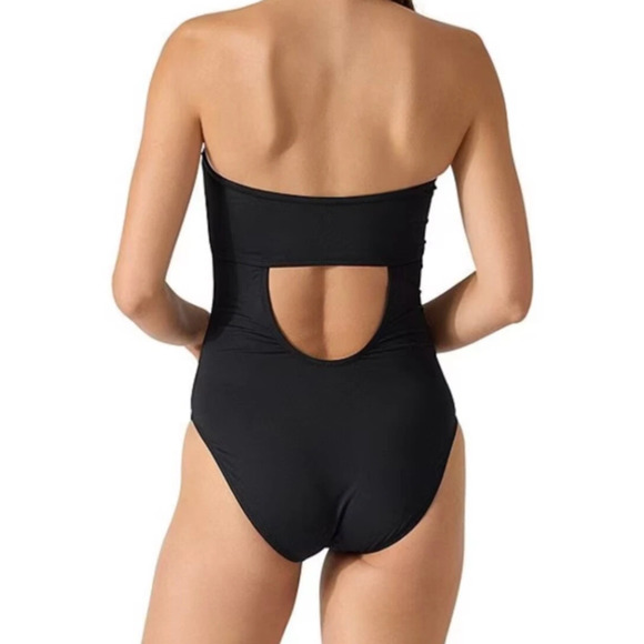 TOMMY BAHAMA Palm Modern Bandeau One Piece Swimsuit Size 8 Black Cut Out NWT - Picture 2 of 10